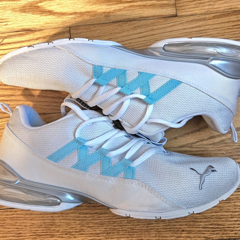 Puma White and Blue Sneakers with Modern Design